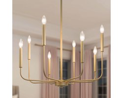 Moderne gouden kroonluchter voor eetkamer, woonkamer en keuken – 8 lichten, 69cm, verstelbare hoogte