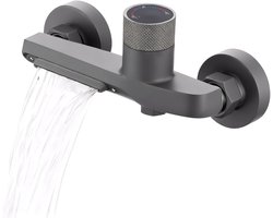 Moderne Grijze Badkamerkraan met Watervaluitloop, Temperatuurregeling en Eenvoudige Installatie voor Douche en Bad