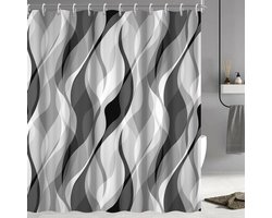 Moderne Grijze en Zwarte Strepen Douchegordijn Set Polyester Waterdicht met Haken