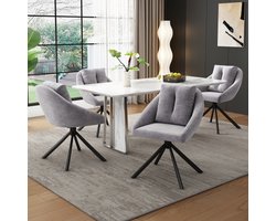 Moderne grijze fluwelen stoel, stijlvolle en comfortabele draaibare eetkamerstoel, ademende fluwelen stof, ergonomisch design, elegante grijze draaistoel - vier stoelen