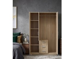 Moderne Grijze Schuifdeur Kledingkast met Spiegel 203 x 215 x 64 cm – Ruime Opbergkast met 4 Kledingstangen en 11 Planken – Slaapkamer & Multifunctioneel Meubel