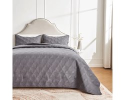 Moderne grijze sprei 240 x 260 cm met 2 kussenslopen - Ultrasoon genaaid microvezel dekbedovertrek voor zomer