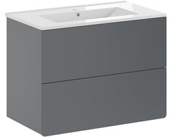Moderne Grijze Wastafelonderkast Set met Keramische Wastafel - Hangend Design