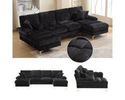 Moderne Grote Chenille Stof U-vormige Bank - Zwart