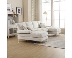 Moderne grote U-vormige Chenille hoekbank met dubbele verstelbare stoelen voor woonkamer, slaapkamer, kantoor, appartement, villa, woonkamer, huis bij de open haard