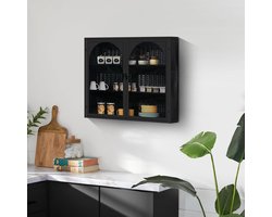 Moderne hangkast - Keuken wandkast - Keuken opbergen - Geweven glazen deuren - 70 x 60 cm - Zwart