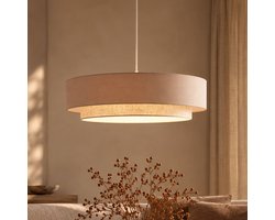 Moderne Hanglamp Beige – Moderne Dubbele Stoffen Lampenkap – Ronde Plafondlamp – Warme Lichtuitstraling – Scandinavisch Design – Japandi Stijl – Voor Woonkamer, Eetkamer en Slaapkamer