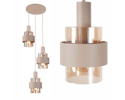 Moderne Hanglamp Marrone | 3 lichts rond | getrapt | zand / beige / creme | glas amber / metaal | Ø 30 cm | in hoogte verstelbaar tot 160 cm | eetkamer / eettafel lamp | modern / sfeervol design | barlampje