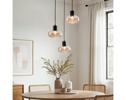 Moderne hanglamp met amber glas, 3-lichts - Vida