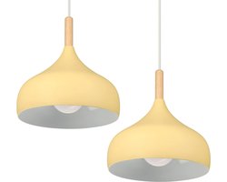 Moderne hanglampen 2 stuks 24 cm hout metaal Scandinavische stijl vintage E27 binnenverlichting - lichtgeel