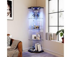 Moderne Hoek Vitrinekast met Glas en LED Verlichting, Afsluitbaar