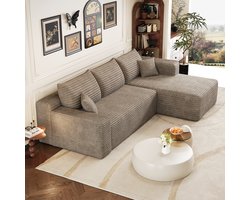 Moderne Hoekbank, 3-Zits bank, L-Bank, 241 cm Brede Bank Met Wolkenmotief, Moderne Minimalistische Gestoffeerde Bank, Comfortabele L-Vormige Bank Voor De Woonkamer, Diepe Zitting Met Hoekelement, Geen Montage Nodig - Camel