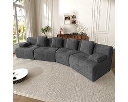 Moderne Hoekbank, 4-Zits bank,Modulaire Compressiebank Voor 4 Personen, Gemaakt Van Corduroystof, Met Vrij Combineerbare Zitmodules, Geen Montage Nodig, Goede Veerkracht,Grijs