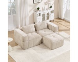 Moderne Hoekbank, L-Bank, 2-Zits bank, L-Vormige Modulaire Tweezitsbank Zonder Frame Met Voetenbank, 32D Schuim Met Hoge Dichtheid, Diepe Zitting, Huidvriendelijke Stof, Antislip, Voor Woonkamers En Appartementen-Beige