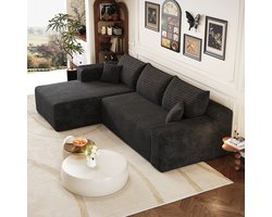 Moderne Hoekbank, L-Bank, 3-Zits bank, 241 cm Brede Bank Met Wolkenmotief, Moderne Minimalistische Gestoffeerde Bank, Comfortabele L-Vormige Bank Voor De Woonkamer, Diepe Zitting Met Hoekelement, Geen Montage Nodig - Zwart