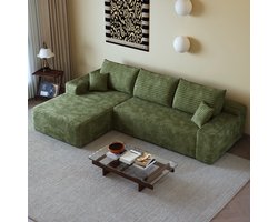 Moderne Hoekbank, L-Bank, 3-Zits bank, 270 cm Lange Modulaire Hoekbank Zonder Frame Met L-Vormige Chaise Longue, Moderne Modulaire Bank Met Diepe Zitting, Geen Montage Nodig, Compressiebank Voor Woonkamer, Slaapkamer, Appartement - Groente