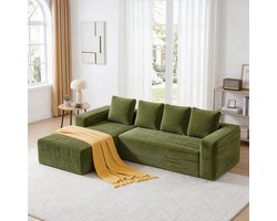 Moderne Hoekbank, L-Bank, 3-Zits bank, Cloud Hoekbank Met L‑Vormige Chaise Longue, Modulaire Bank Met Diepe Zitting, Gestoffeerde Bank Met Chaise Longue Aan De Rechterkant Voor Woonkamer En Slaapkamer -Groente