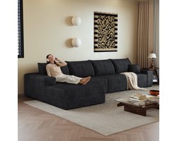 Moderne Hoekbank, L-Bank, 4-Zits bank, 340 cm Lange Modulaire Hoekbank Zonder Frame Met L-Vormige Chaise Longue, Moderne Modulaire Bank Met Diepe Zitting, Geen Montage Nodig, Compressiebank Voor Woonkamer, Slaapkamer, Appartement-Zwart