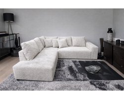 Moderne Hoekbank met Lounge Links – Koningstijl - Silver Ribstof (Corduroy) – Inclusief Kussens – Comfortabele Zit- en Loungebank voor Woonkamer