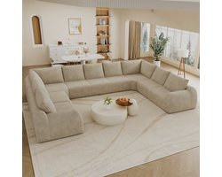 Moderne Hoekbank, U-Bank, 7-Zits Bank, 411 cm Brede, Sponsachtige Compressiebank, U‑Vormige Bank Zonder Frame, Geschikt Voor Woonkamer, Slaapkamer En Appartement, Geen Montage Nodig-khaki