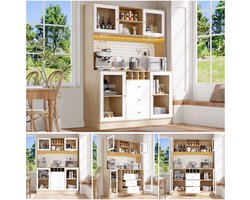 Moderne hoge kast - met LED-verlichting - met wijnrek en kantelbeveiliging zijkast - verstelbare montagebeugel - wit