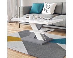 Moderne hoogglans salontafel in wit en grijs - veelzijdige bijzettafel voor woonkamer