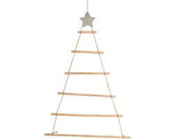 Moderne houten kerstboomhanger met ster - Decoratieve houten ladder voor kerstdecoratie