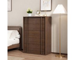 Moderne Houten Ladekast met Verticale Handgrepen - Commode / Kast voor Slaapkamer, Woonkamer & Hal - Diepte 40 cm - Ruime Opbergladen - Bruin rood