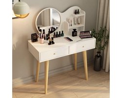 Moderne houten make-uptafel met spiegel DIY kaptafel 2 laden 3 planken - 60 x 40 x 113 cm wit make-up tafel