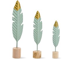 Moderne Houten Metalen Sculpturen Set Van 3 - Decoratieve Veren - Stijlvolle Figuurdecoraties Voor Woonkamer - Slaapkamer - Verjaardagscadeau