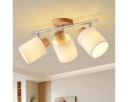 Moderne houten plafondlamp met 3 draaibare spots voor led-verlichting