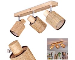 Moderne Houten Plafondlamp met 3 Spots, Scandinavisch Design