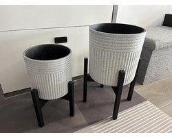 Moderne Imitatie Marmeren Plantenpotten met Standaard - Set van 2 (8 en 10 inch) voor Binnen en Buiten