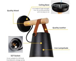 Moderne Industriële Wandlamp E27 met Houten Accent | Sfeervolle Slaapkamer of Woonkamer Verlichting