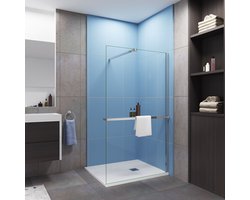 Moderne inloopdouche 90x200cm-8mm easy clean glas met planchet-Stabilisatiestangen 73–120cm-glanzend chromen