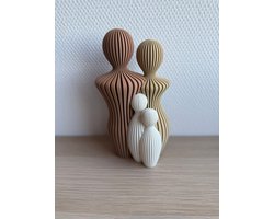Moderne Japandi Set – Gezin met twee kinderen - Abstract - 22 cm hoog - Tijdloop - Cadeau - Moederdag - Geboorte – Wit, Woestijnbruin & Karamel – Scandinavisch Design Woondecoratie