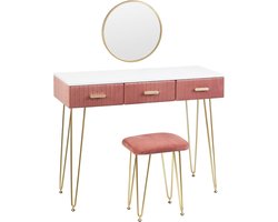 Moderne kaptafel met spiegel, kruk en laden – roze, perfect voor de slaapkamer