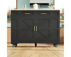 Moderne keukeneiland, keukenkast, buffetkast, servicemeubel met houtnerf, buffetkast, multifunctionele eettafel met opbergruimte, servicemeubel met uitschuifbare functiekasten, zwart