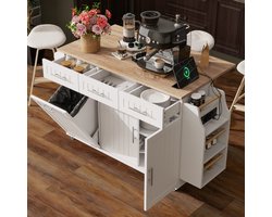 Moderne Keukenisland Europees Design - Uitschuifbaar Werkblad 40-70cm 60kg Draagkracht - Ingebouwde Afvalbak & Oplaadstation