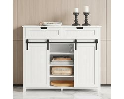 Moderne Keukenkast / Dressoir met Schuifdeuren en 2 Lades 104 cm - Wit - Mobili Bella - Ruimtebesparend Sideboard / Opbergkast voor Keuken, Eetkamer en Hal - Multifunctioneel Buffetkast Design- Mobili Bella
