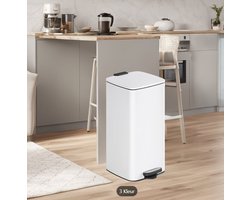 Moderne Keukenprullenbak met Voetpedaal - Handenvrije Bediening, Zachtsluitend Deksel & Openblijvende Emmer, Rechthoekige Bak voor Kantoor, Metalen Afvalcontainer