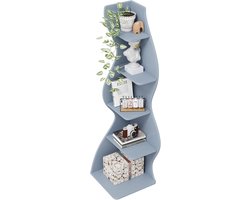Moderne, kleine hoekplank met 5 niveaus – elegante hoekboekenkast (blauw)