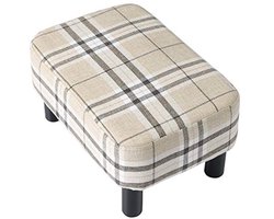 Moderne Kleine Voetbank Met Gewatteerde Zitting - Striped Linnen