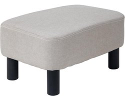 Moderne Kleine Voetenbank – Rechthoekige Poef Van Linnen Met Gewatteerde Zitting & Dennenhouten Poten – 42 Cm – Ideaal Voor Woonkamer & Slaapkamer