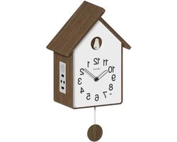 Moderne Koekoeksklok - Wandklok Hout - Tijd Weergeven - Nachtuitschakeling Sensor - 26 x 20 cm - Wit