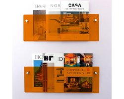 Moderne Krantenstandaard - Acrylen Boekenplank - Oranje - Set van 2 - 40 x 15 cm - Interieur Decoratie