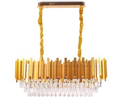 Moderne kristallen kroonluchter - Gouden 3-niveau ovaal messingen kroonluchter voor eetkamer, keuken en woonkamer