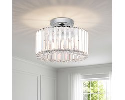 Moderne Kristallen Plafondlamp Zilver - E27 Fitting - Geschikt voor Woonkamer, Slaapkamer en Hal