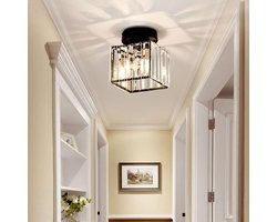 Moderne Kristallen Plafondlamp - Zwarte LED Vierkante Kroonluchter - E27 Hanger Verlichting Voor Hal Keuken - Slaapkamer Woonkamer Entree Gang