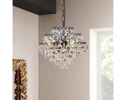 Moderne Kroonluchter Zwart met Kristal Regendruppels voor Eetkamer, Badkamer, Slaapkamer en Woonkamer